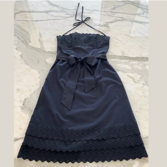 PETRO ZILLIA BLACK COTTON HALTER EYELET DRESS SZ 4 - Picture 5 of 12